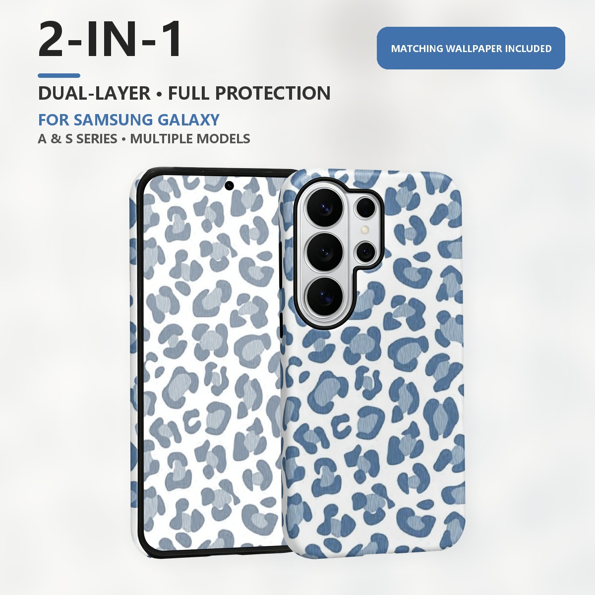 Samsung Galaxy S24 - estampa de leopardo azul 2-in-1 Dupla